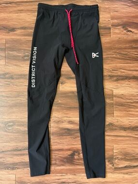 District Vision Full Length Black Performance Tights with Red Drawstring